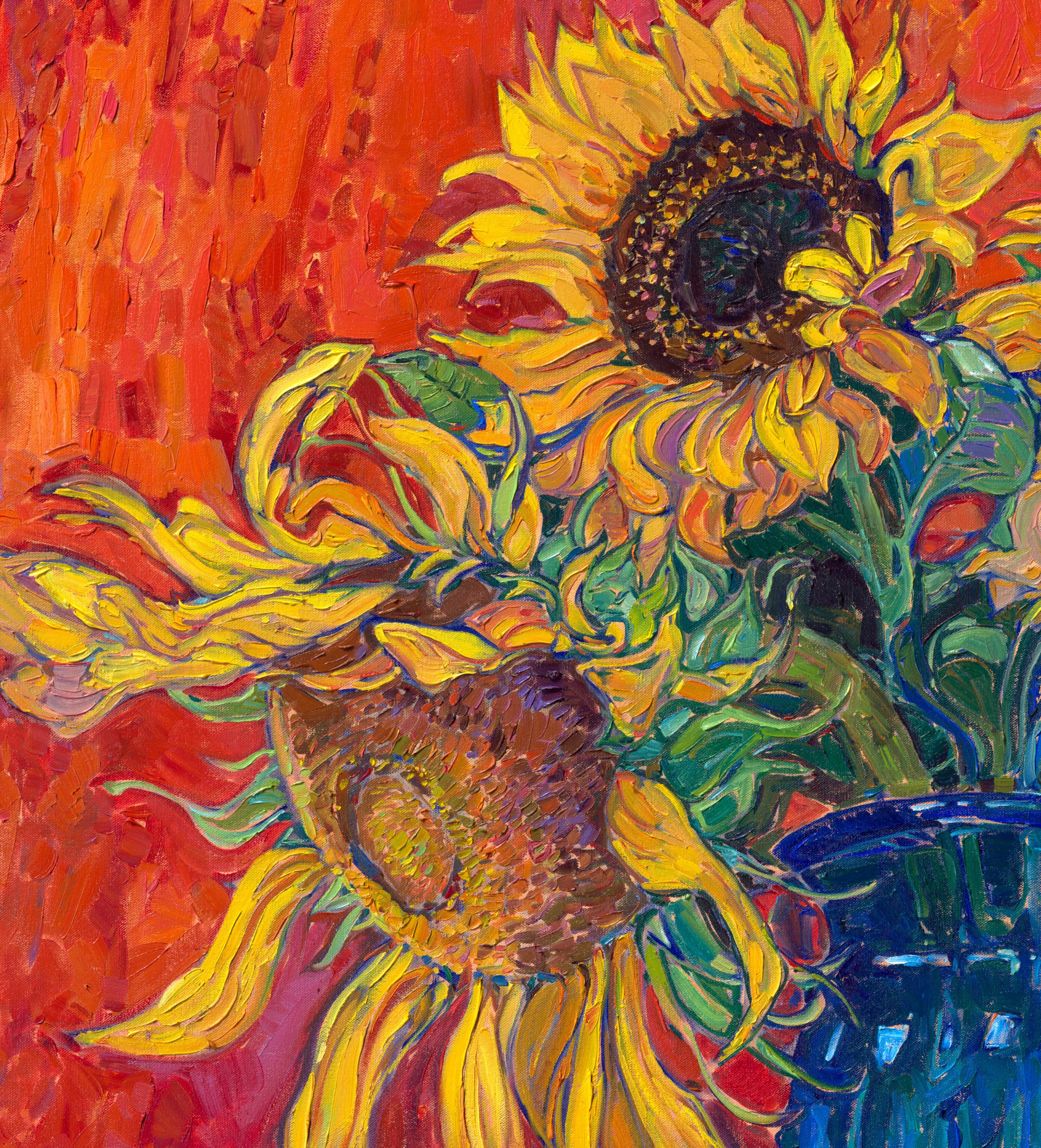 Sunflowers in a colorful contemporary impressionist landscape